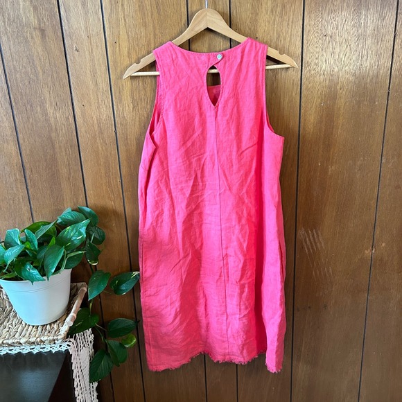 Tommy Bahama Pink Linen Sleeveless Shift Dress Raw Hem Keyhole Back Small - Picture 8 of 8